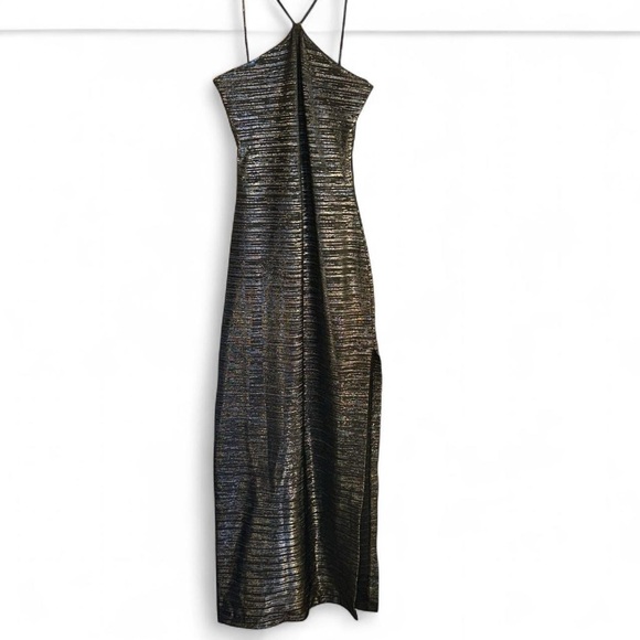 atria Dresses & Skirts - NWOT Vintage Atria Black Sparkle Dress Racerback With Slit Size L
